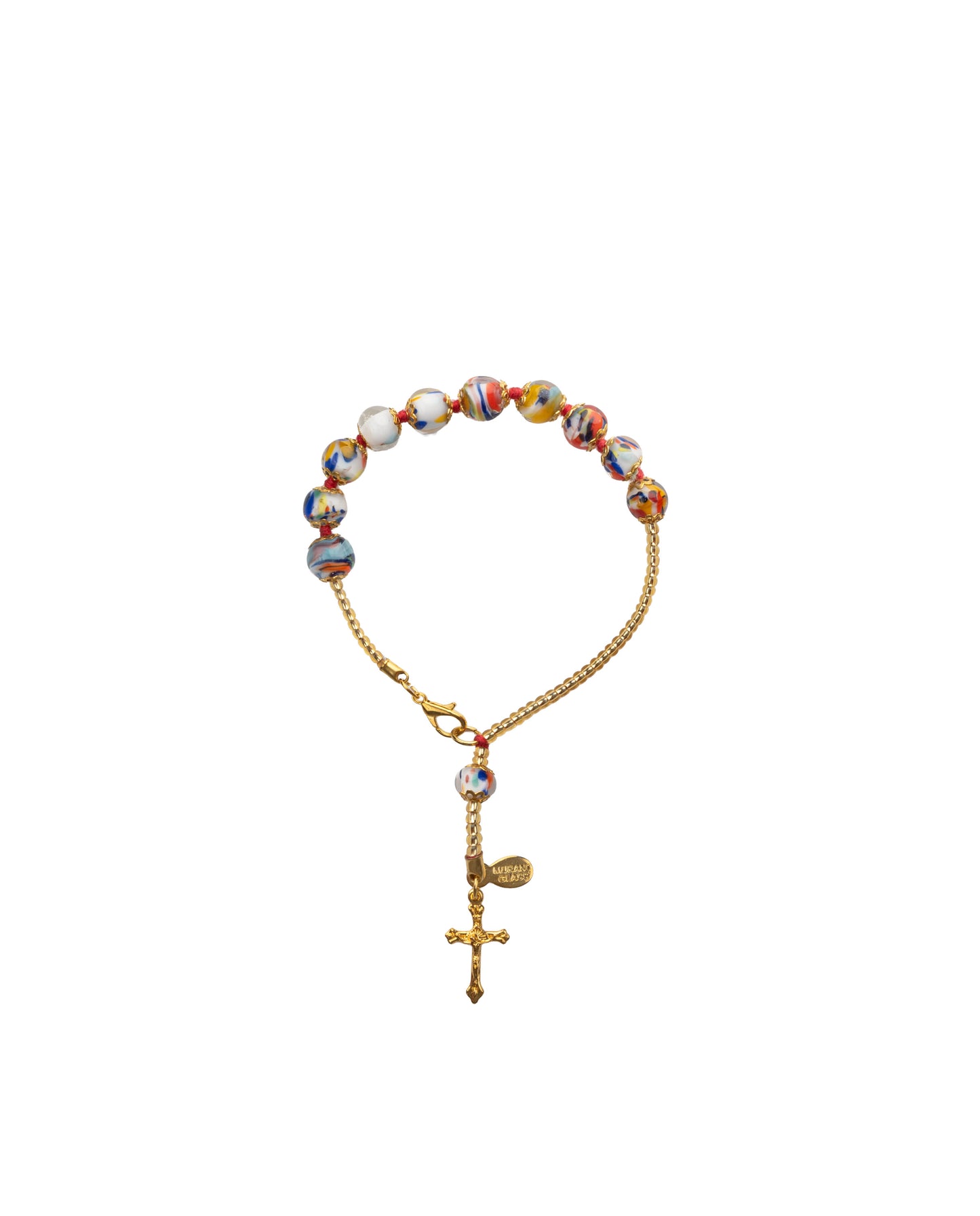 BDG-Bracciale Decina in Vetro di Murano realizzato interamente a mano con 10 Perle da 8 mm lungo 19,5 cm - Gold (Avventurina Pestaccio Arlecchino)