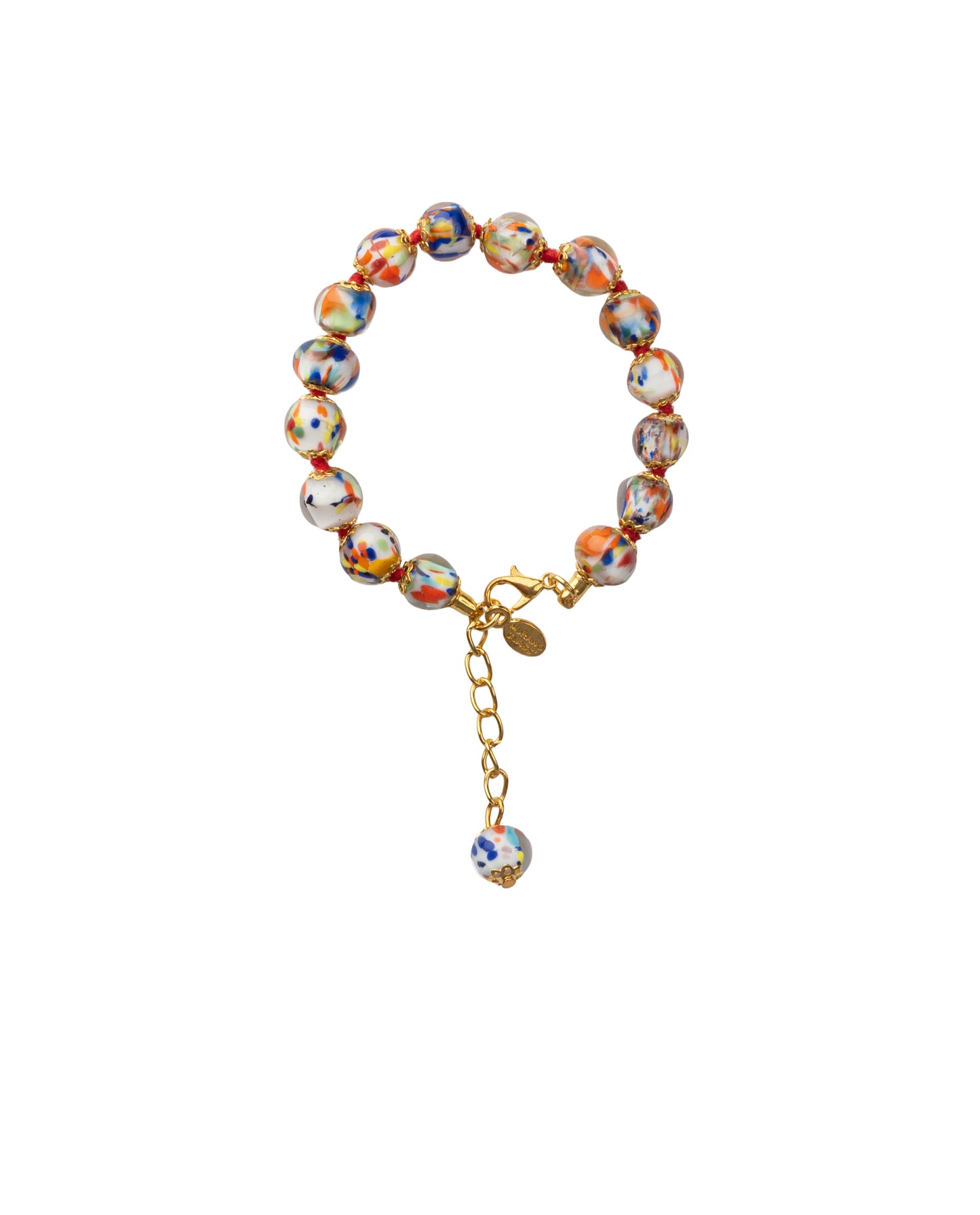 BRG-Bracciale in Vetro di Murano realizzato interamente a mano con 15 Perle da 8 mm lungo 18,5 cm - Gold (Avventurina Pestaccio Arlecchino)