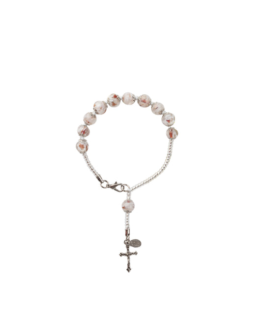 BDS-Bracciale Decina in Vetro di Murano realizzato interamente a mano con 10 Perle da 8 mm lungo 19,5 cm - Silver (Nuvola 004 Bianco)