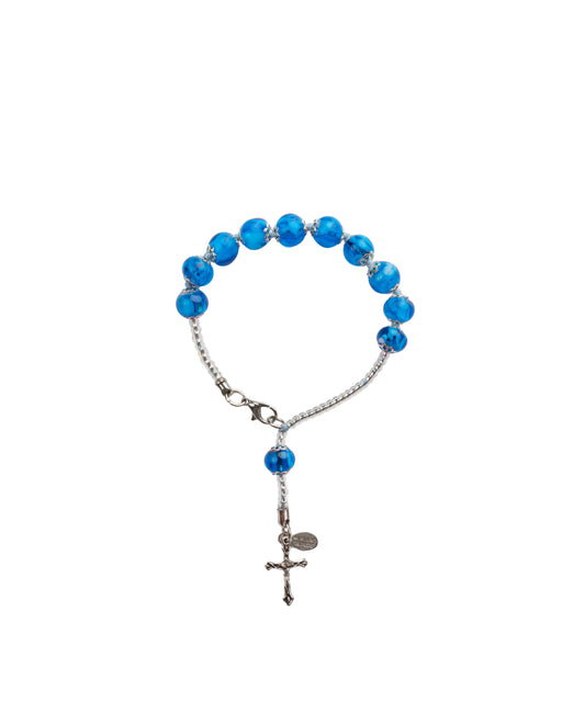 BDS-Bracciale Decina in Vetro di Murano realizzato interamente a mano con 10 Perle da 8 mm lungo 19,5 cm - Silver (Nuvola 036 Azzurro)