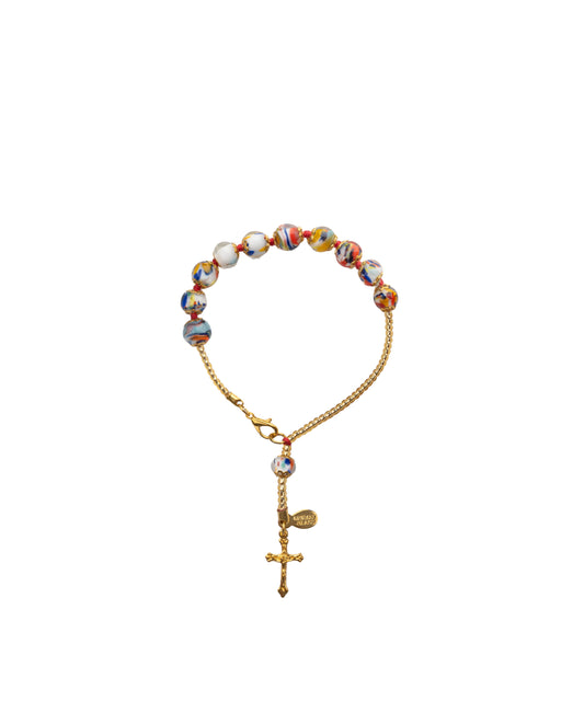 BDG-Bracciale Decina in Vetro di Murano realizzato interamente a mano con 10 Perle da 8 mm lungo 19,5 cm - Gold (Avventurina Pestaccio Arlecchino)