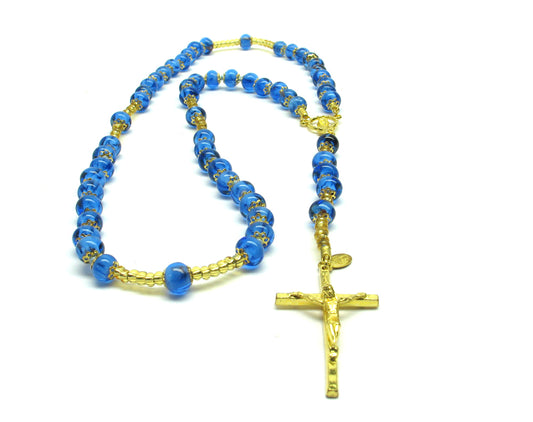 Rosario in Vetro di Murano colore Azzurro con Crocifisso placcato Argento 925 (Copia)